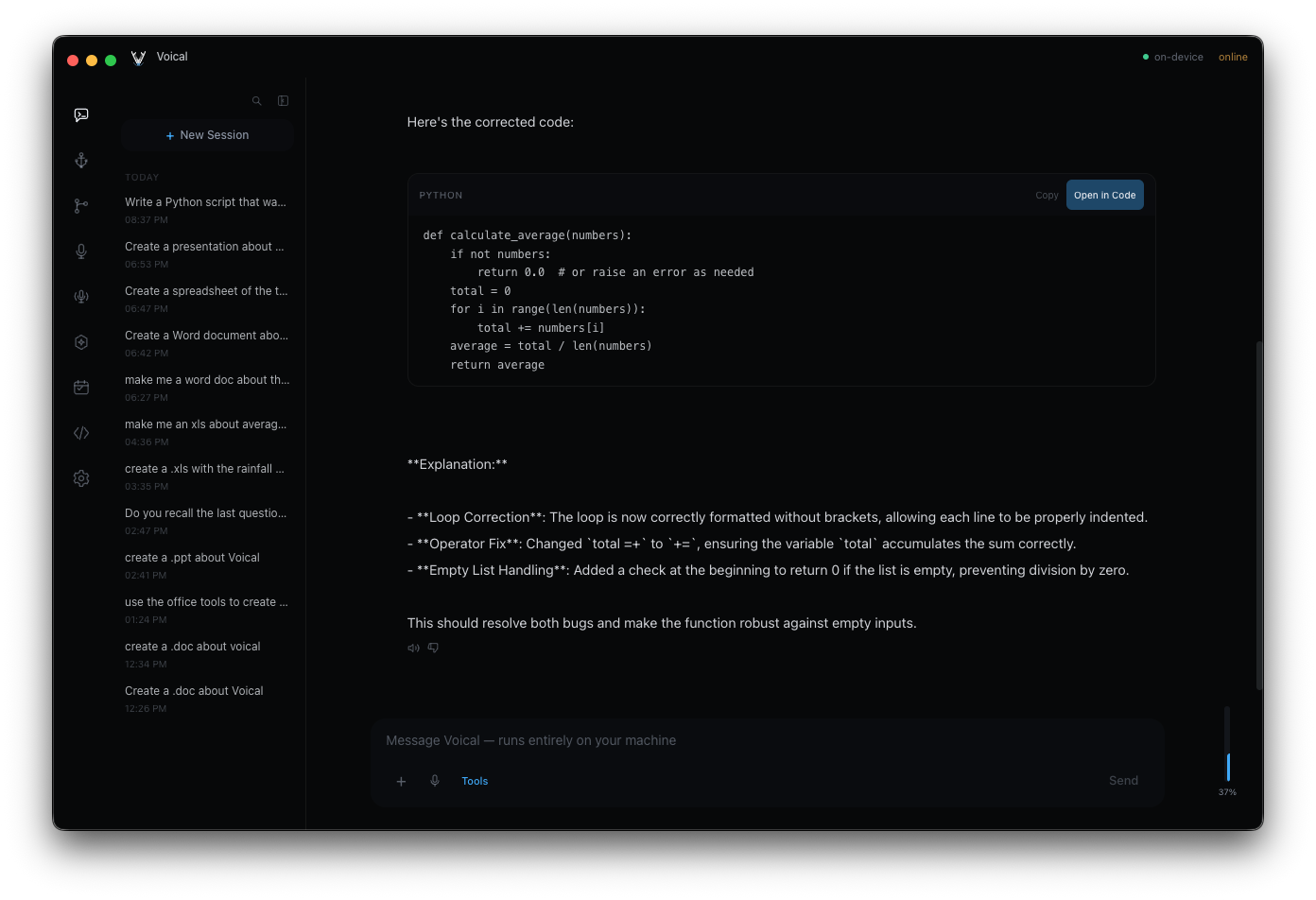 Voical correcting a Python bug